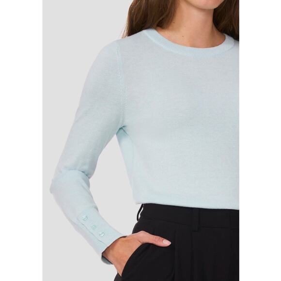 Halogen Button Cuff Crewneck Knit Sweater In Clear Blue Sky - Picture 3 of 8